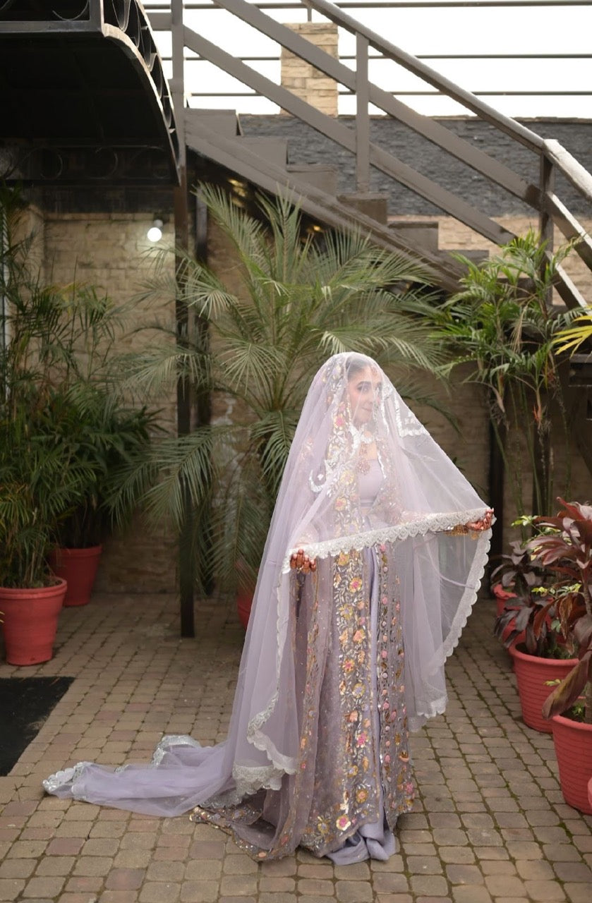 Pastel Lavender Grey  Bridal Ensemble – Luxury Handcrafted Nikah Dress