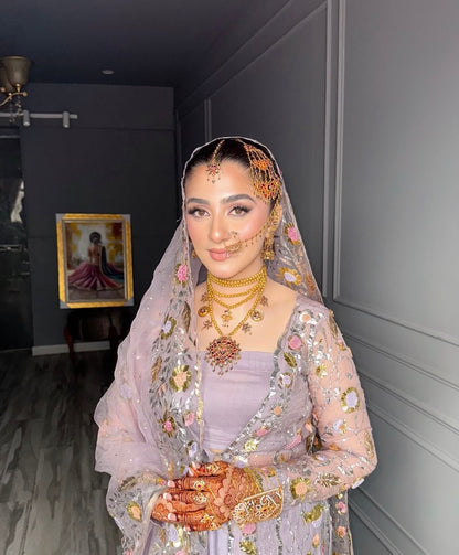 Pastel Lavender Grey  Bridal Ensemble – Luxury Handcrafted Nikah Dress