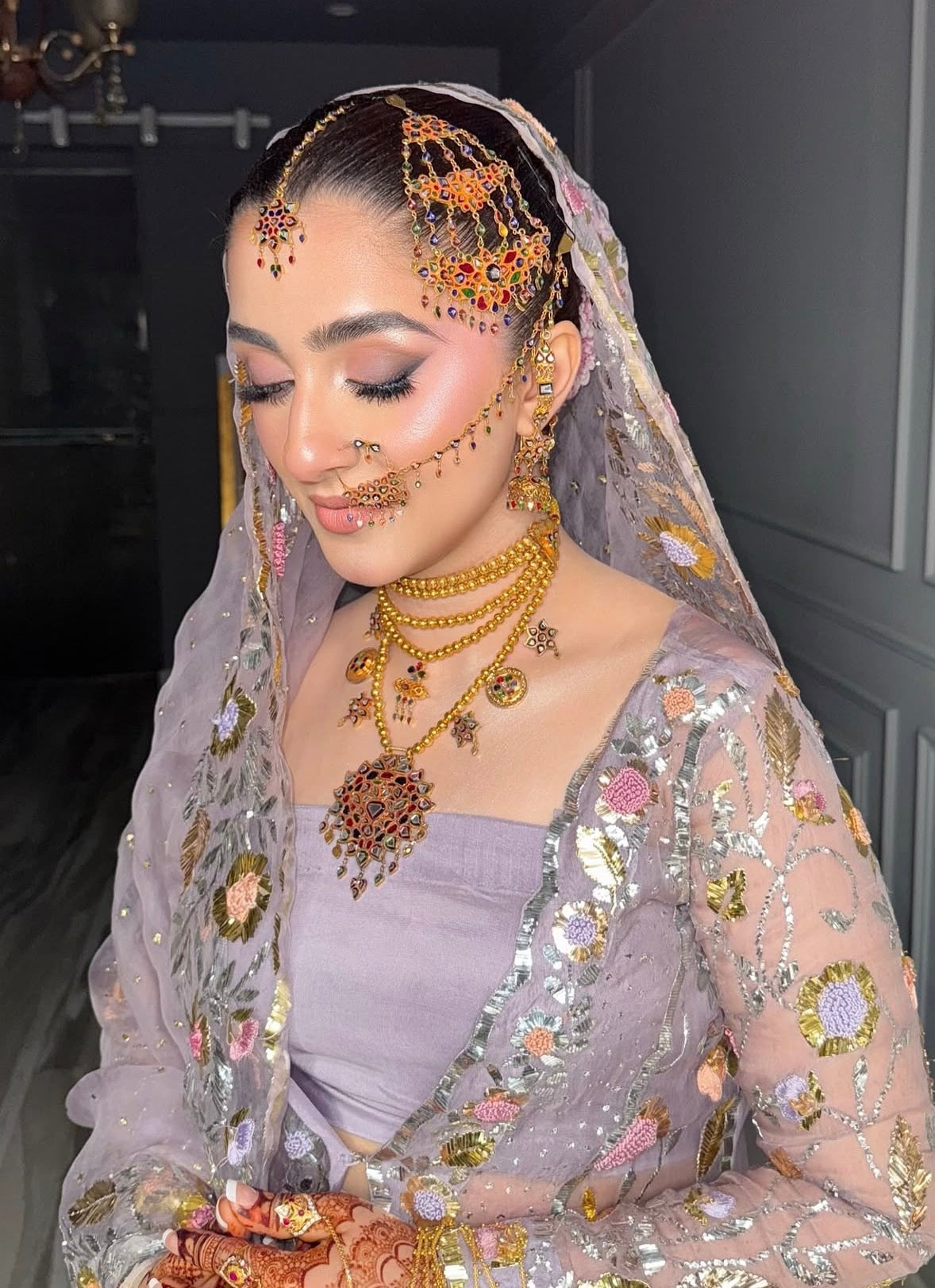 Pastel Lavender Grey  Bridal Ensemble – Luxury Handcrafted Nikah Dress