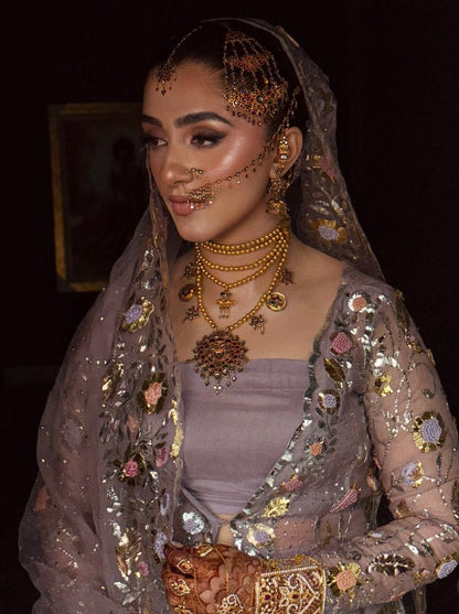 Pastel Lavender Grey  Bridal Ensemble – Luxury Handcrafted Nikah Dress