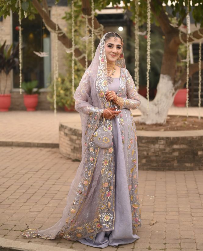 Pastel Lavender Grey  Bridal Ensemble – Luxury Handcrafted Nikah Dress