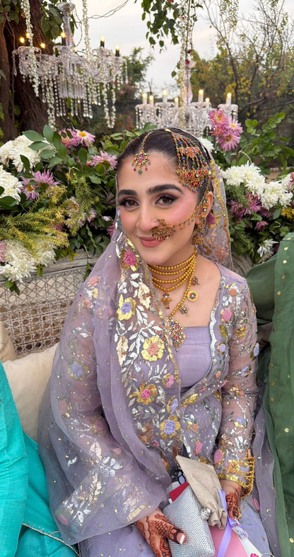 Pastel Lavender Grey  Bridal Ensemble – Luxury Handcrafted Nikah Dress
