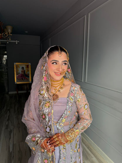 Pastel Lavender Grey  Bridal Ensemble – Luxury Handcrafted Nikah Dress
